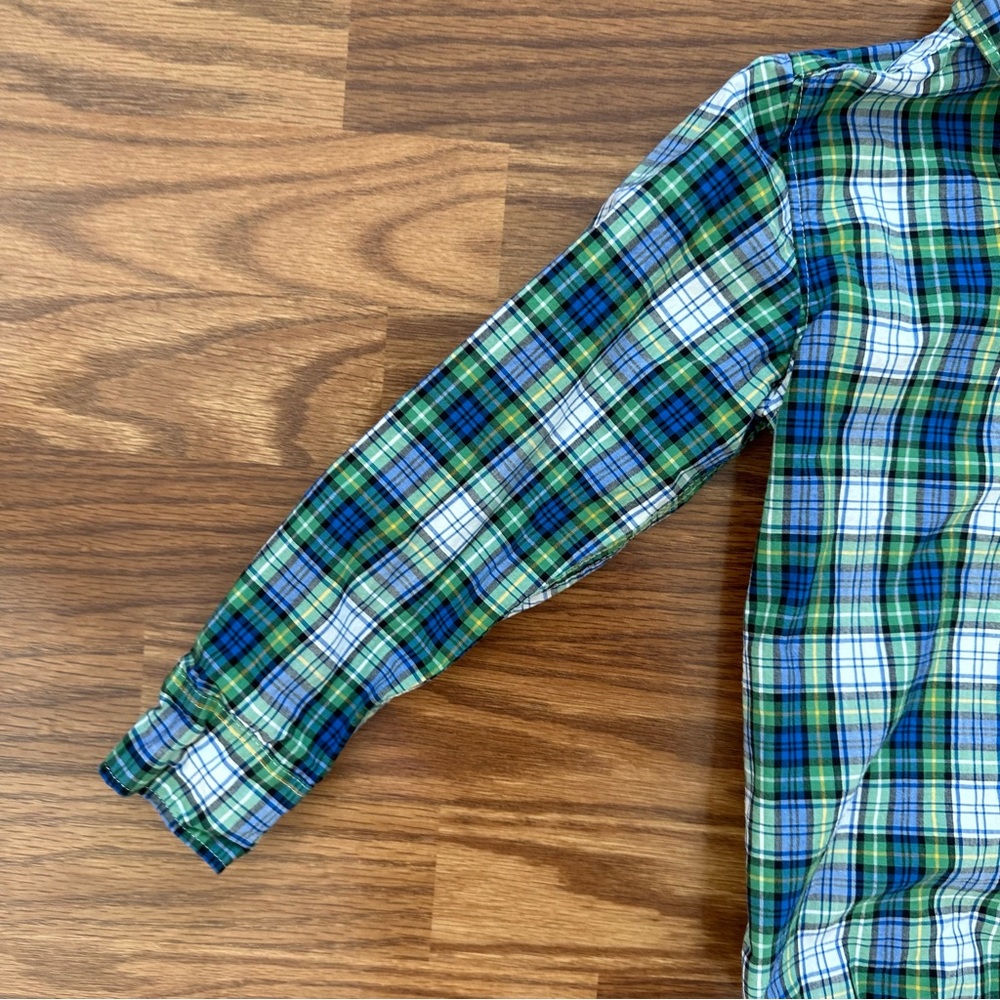Carter’s Toddler Boys 5T Button Up Long Sleeve Dress Shirt Plaid Blue Green EUC! - Picture 3 of 8